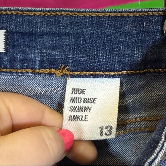 Eunina Blue Straight Leg Jeans with Distressed Rips and Frayed Hems. Size 13 - Picture 7 of 9